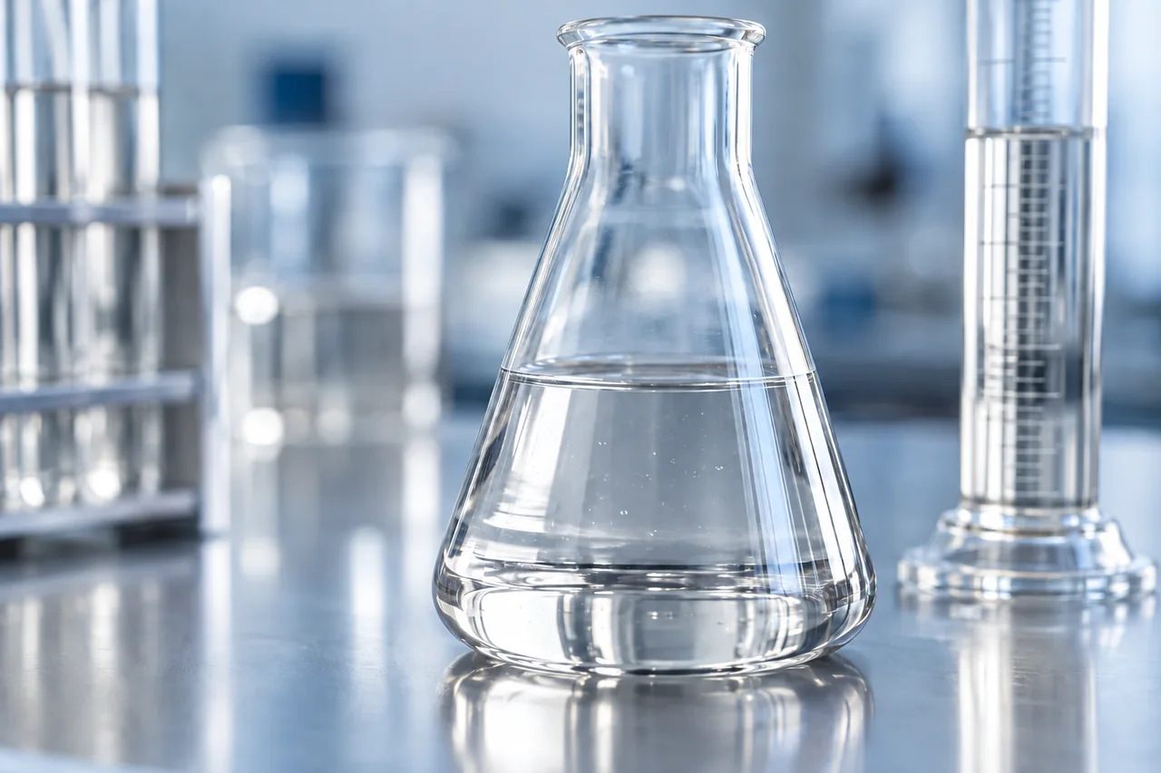 Muestra ilustrativa de aceite transparente en laboratorio